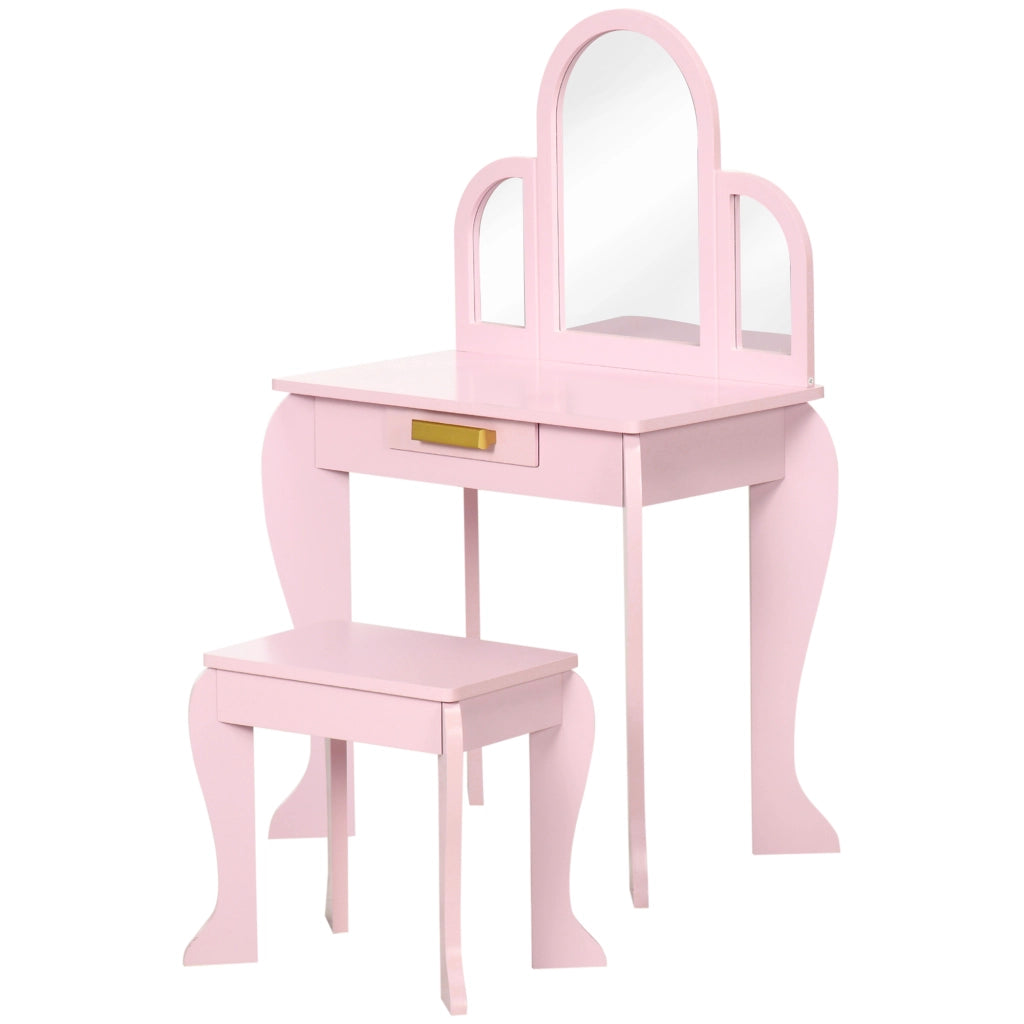 Toeletta per bambini con sgabello e specchio ¨C Xylo ¨C Rosa con cassetto 52x32x85 cm
