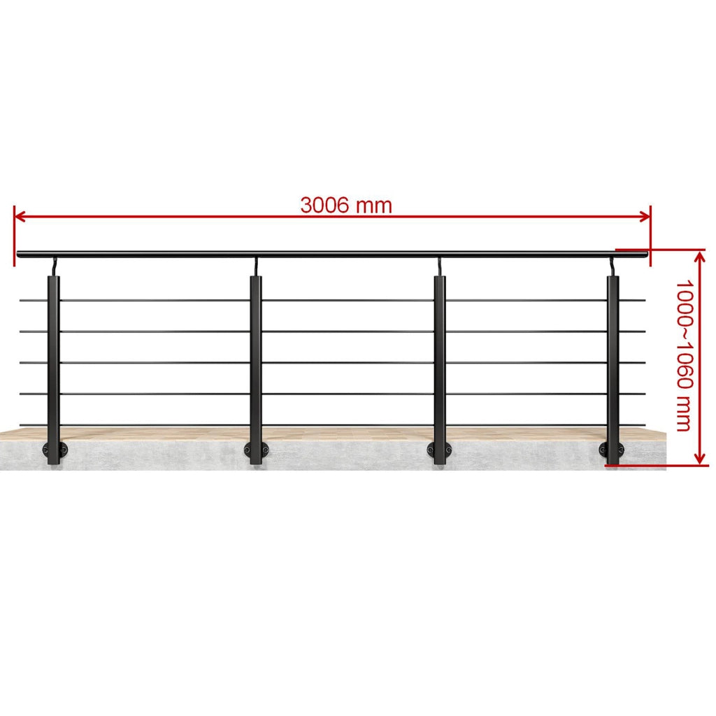 Ringhiera kit in alluminio , Corrimano per scala Lungh. 300 cm, Montaggio laterale, uso interno ed esterno, nero opaco