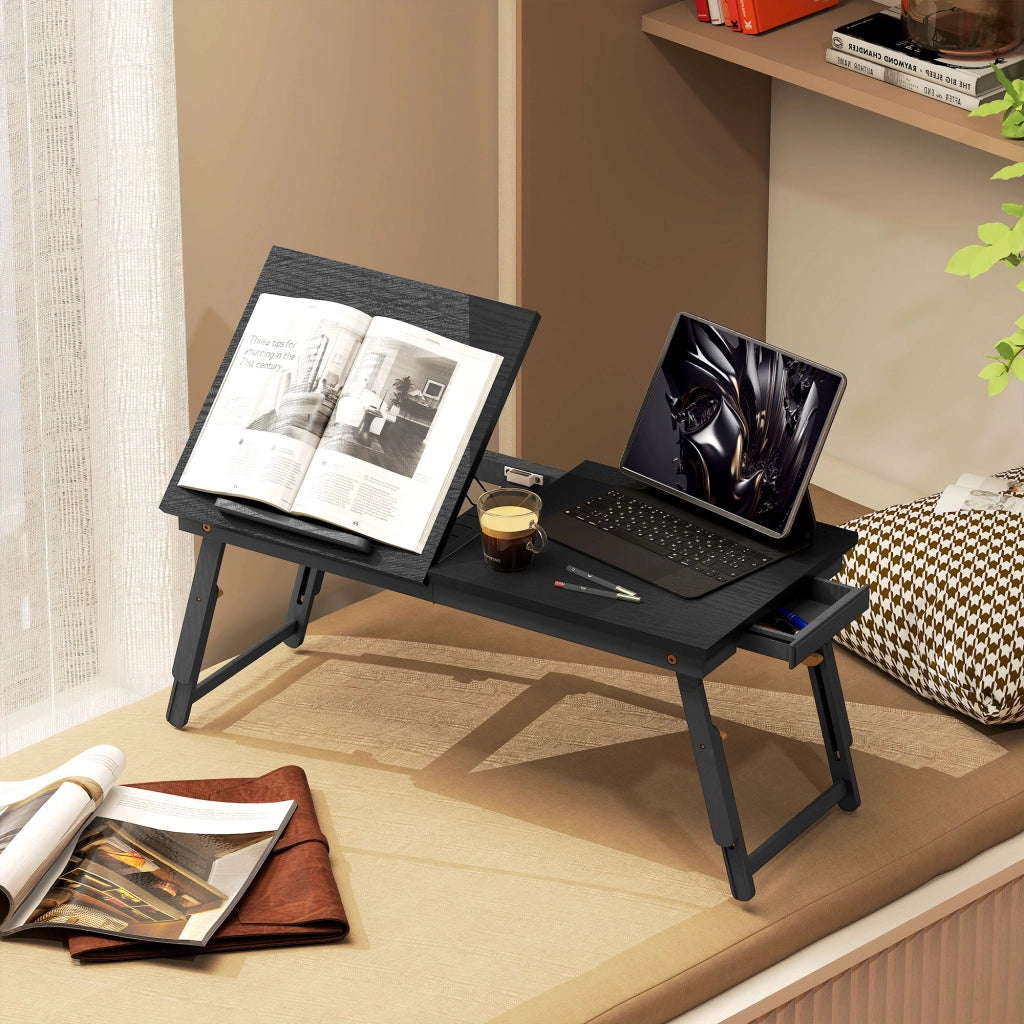 Tavolino da letto pieghevole regolabile in bamb¨´ per laptop con piano inclinabile ¨C Xylo ¨C 83,5x33x34cm nero
