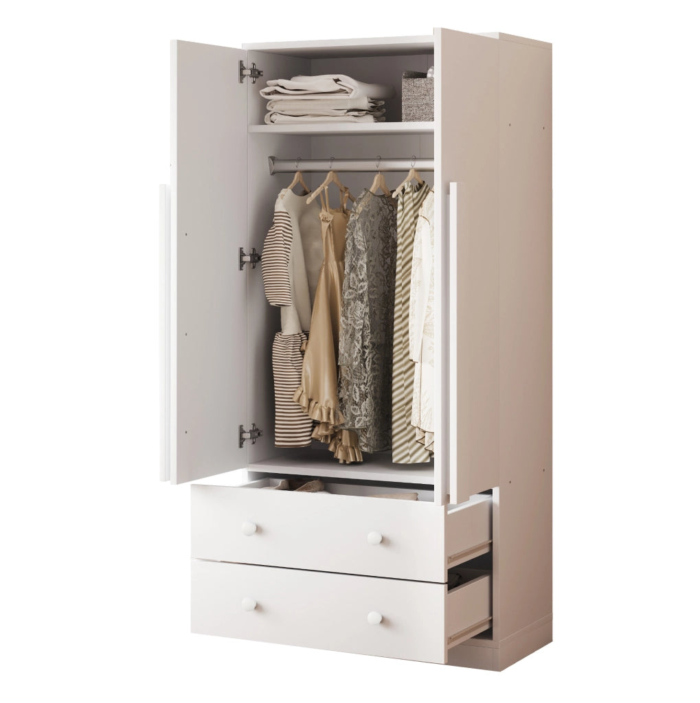 Armadio guardaroba bianco 70x40x170 cm con ante doppie, cassetti e ripiani
