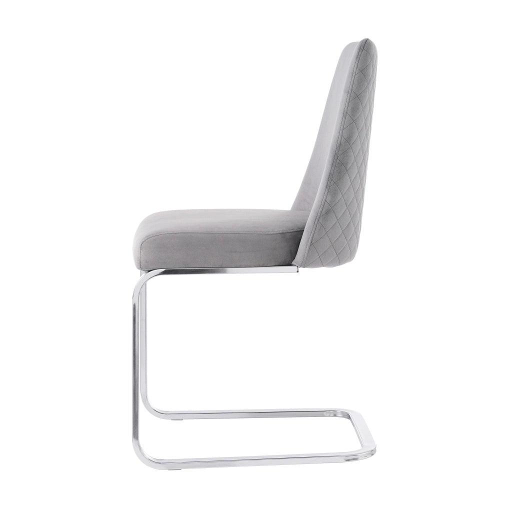 Set di 4 Sedie da Pranzo in Velluto con Gambe in Metallo Argento, Design a Diamante, Grigio
