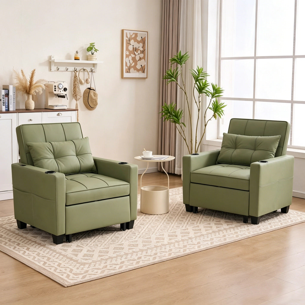 Poltrona letto 3 in 1 estraibile avocado con schienale regolabile a tre inclinazioni e tasca laterale