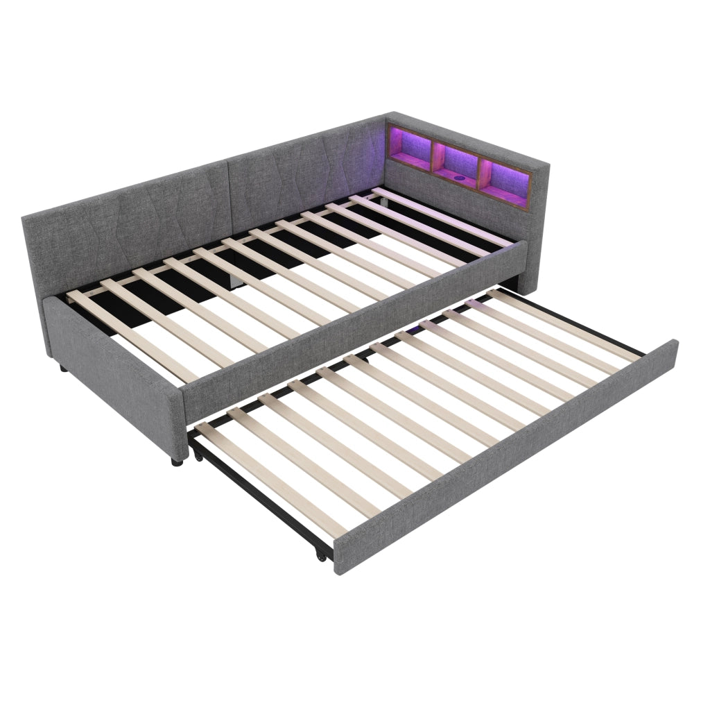 Letto daybed multifunzione 90x200 cm con letto estraibile; USB Type C; LED; grigio