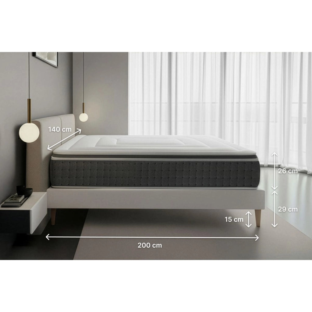 Pacchetto letto completo - Materasso 140x200cm + Box spring con doghe (kit) + 2 cuscini + Piumino - Vingt-Six PLUS