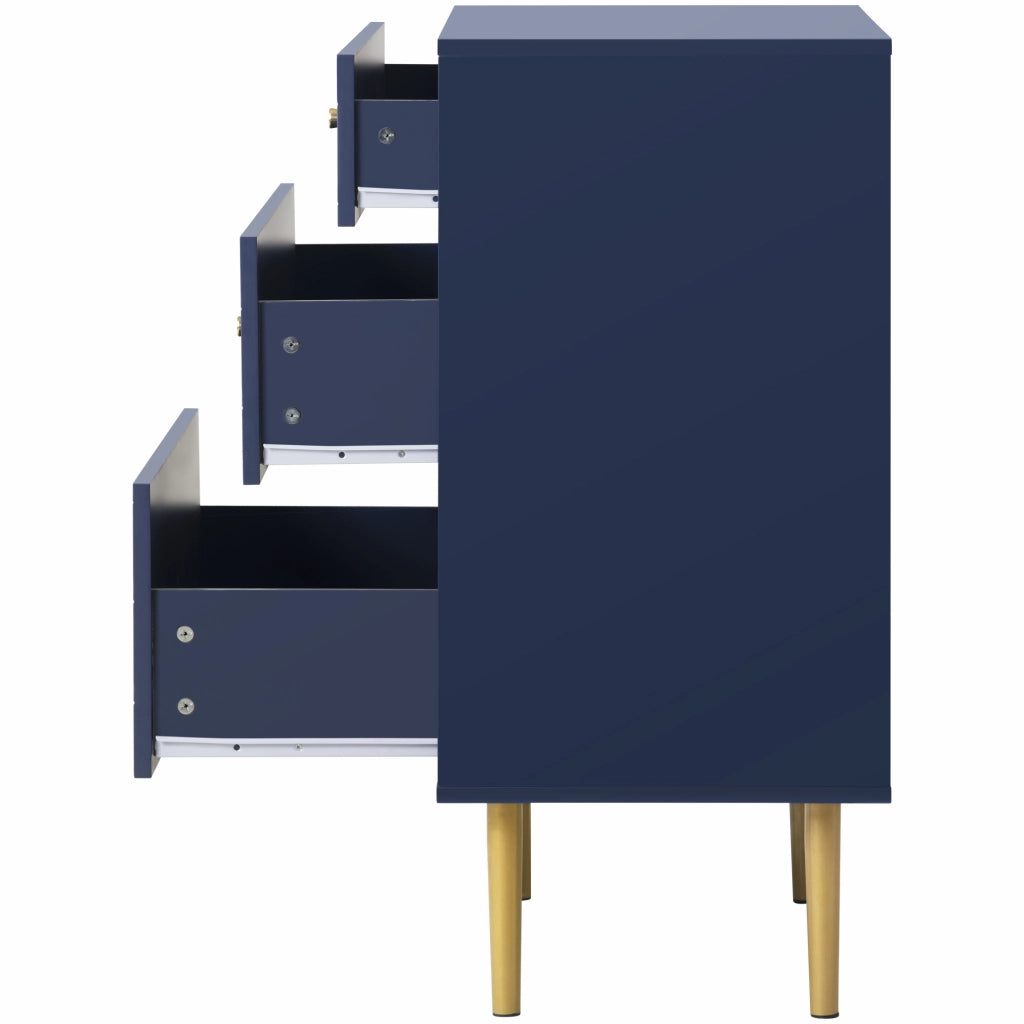 Comò con 3 cassetti, colore blu navy, 75 x 40 x 89 cm