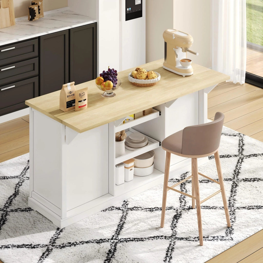Credenza con piano ribaltabile 5 cassetti 2 ripiani estraibili prese e USB bianco naturale 150 × 65 × 75.5 cm