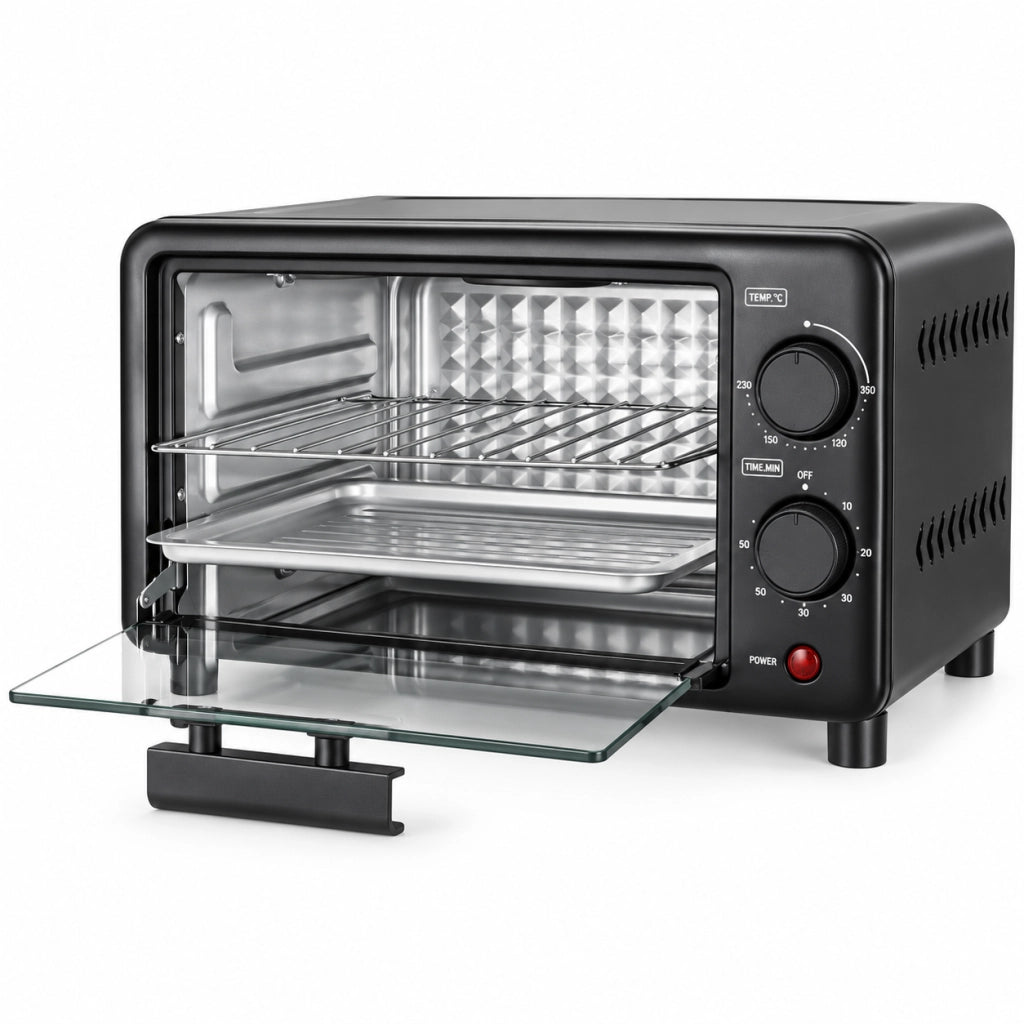 Mini Forno Elettrico 10L 800W Timer 60 min Temperatura regolabile 60-230° Nero