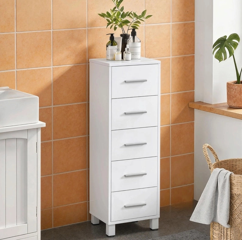 Mobile bagno stretto con 5 cassetti bianco