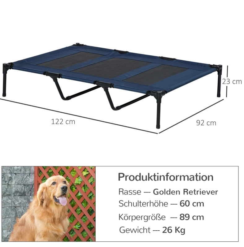 Lettino pieghevole rialzato da esterno per cani 122 x 92 x 23 cm metallo blu con borsa