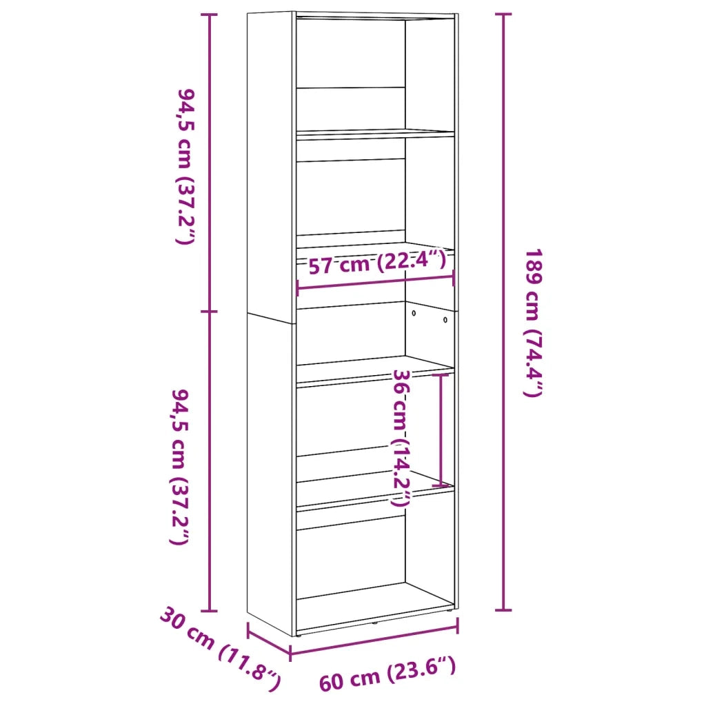 Libreria-Scaffale per Libri-Mobile di Stoccaggio Rovere Artigianale 60x30x189 cm in Legno Multistrato