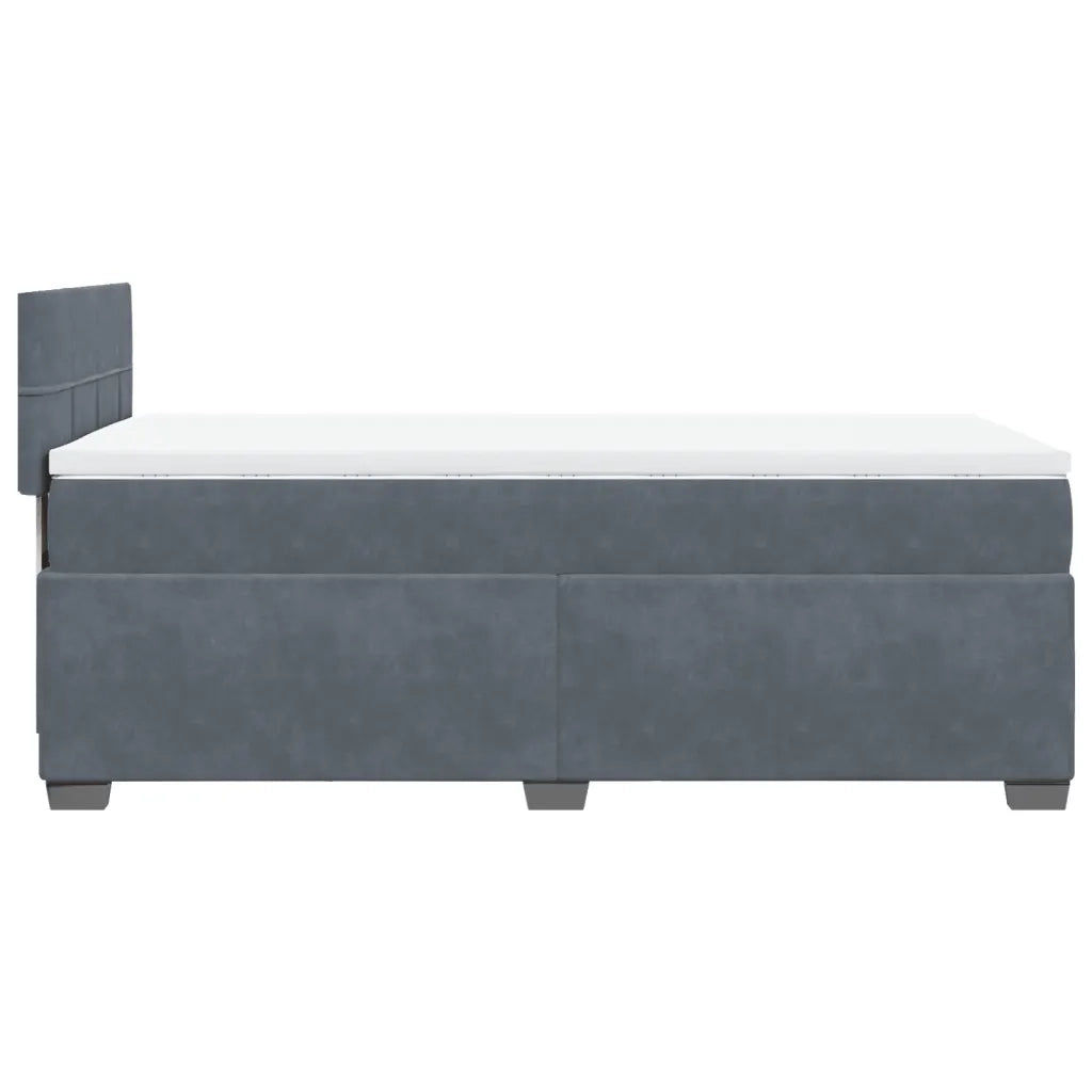 Letto a Molle con Materasso Grigio Scuro Singolo in Velluto