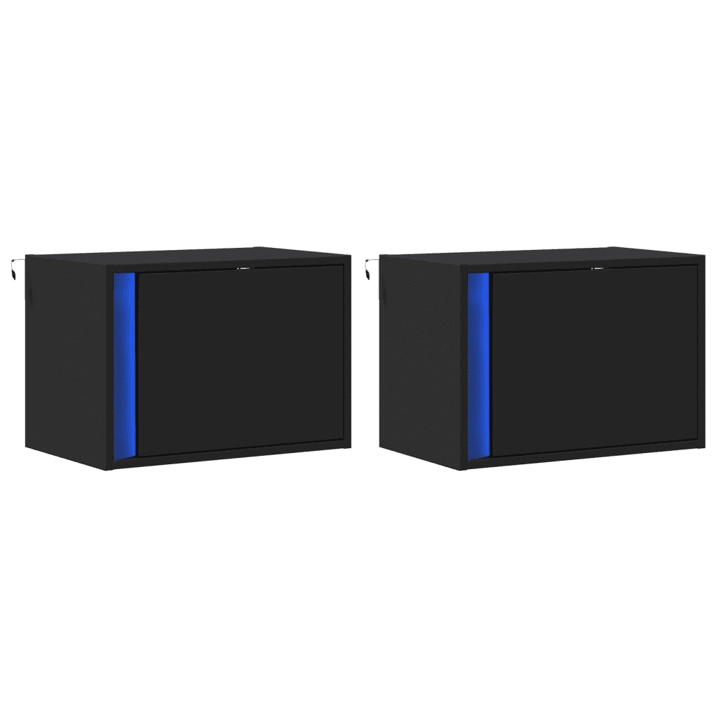 Comodini a Parete con Luci LED 2 pz Neri 852092