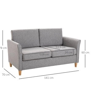 Divano a due posti in lino grigio chiaro 141x65x78 cm con cuscini sfoderabili