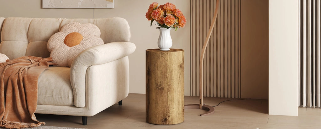 Tavolino rotondo in MDF effetto legno, diametro 30 cm, altezza 55 cm, design moderno minimalista
