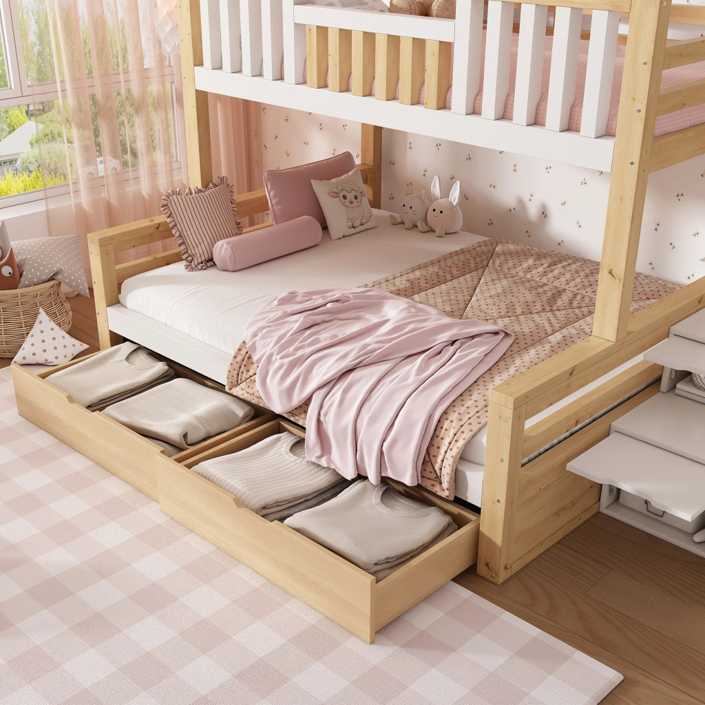 Letto a castello a casetta 90x200 e 140x200 cm in legno bianco e rovere