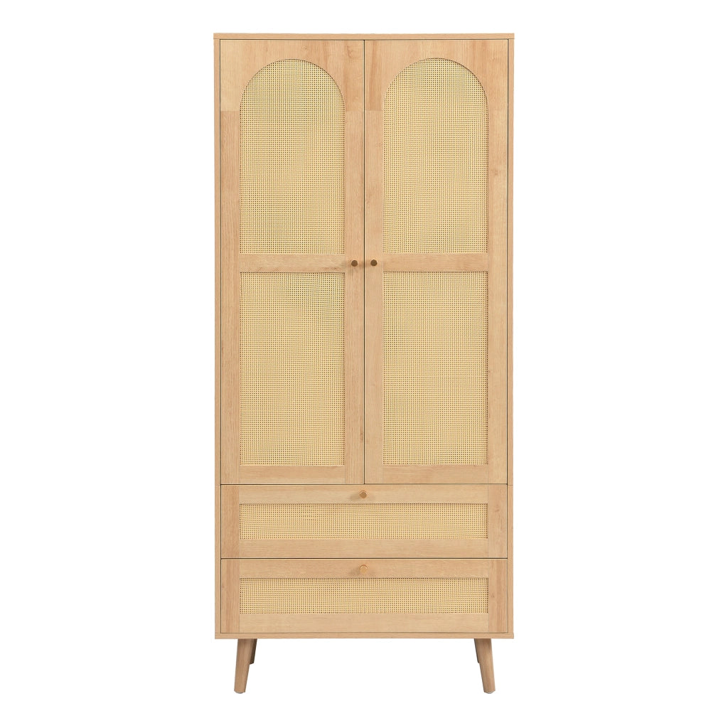 Armadio con 2 ante, appendiabiti, ripiani e 2 cassetti per camera, in MDF naturale, 80 × 50 × 180 cm