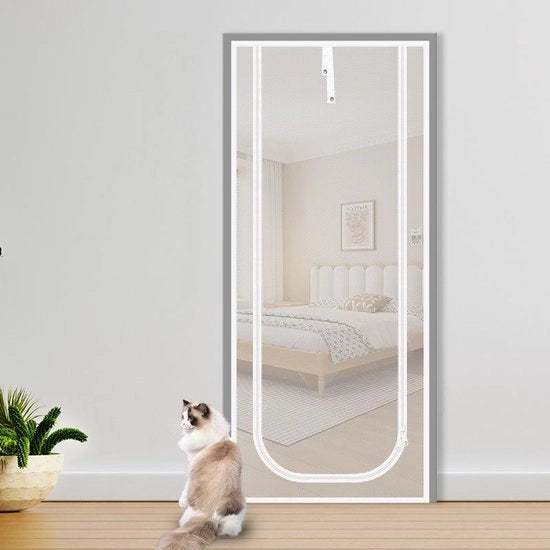 Porta gattai rinforzata, porta gattai morbida con cerniera, porta gattai anti-furto, porta gattai anti-zanzare, porta gattai anti-fumo per gatti, adatta per soggiorno, cucina, camera da letto, bianca, 90x220cm