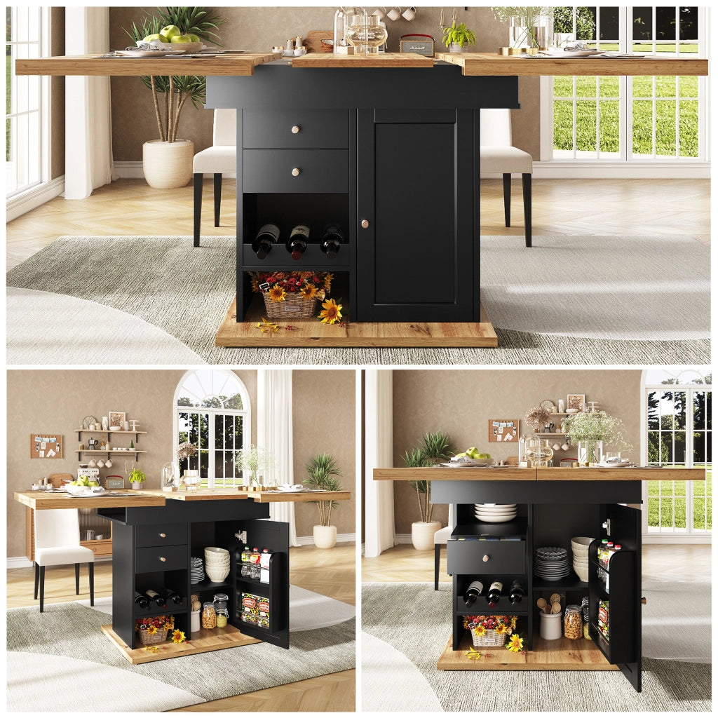 Tavolo da pranzo allungabile 110–140 × 80 cm con cassetto e ripiani regolabili in MDF con maniglie in metallo
