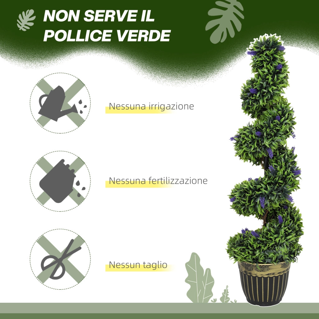 Set Piante Finte Bosso a Spirale e Lavanda ¨C Minimal ¨C Verde e Blu 115cm