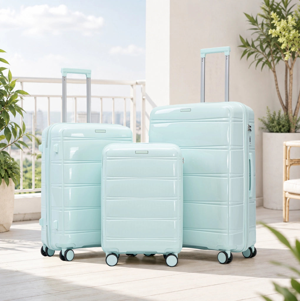 Set di 3 valigie rigide 48x30x74,5 cm in PP verde menta, ruote 360°