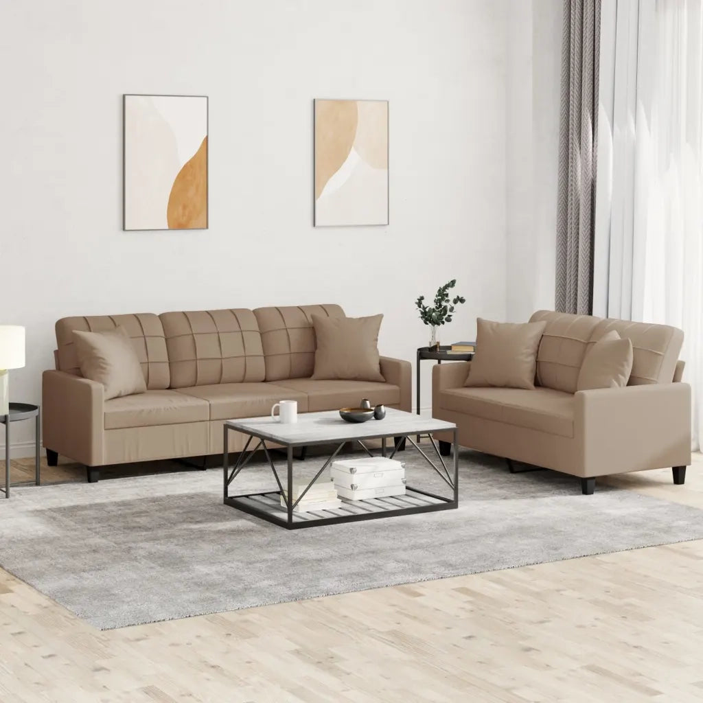 Set di Divani 2 pz con Cuscini Cappuccino in Similpelle 3201392