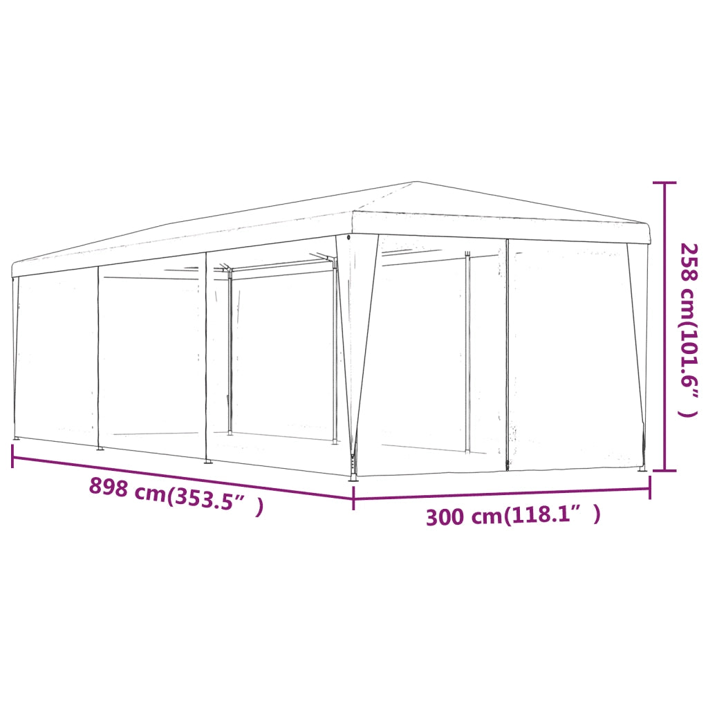 Tenda per Feste con Pareti Laterali in Rete Rossa 3x9 m HDPE 319245