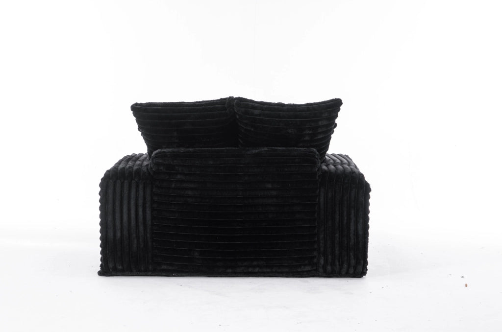 Divano letto chaise longue 165x135x58 cm velluto a coste nero, 4 cuscini