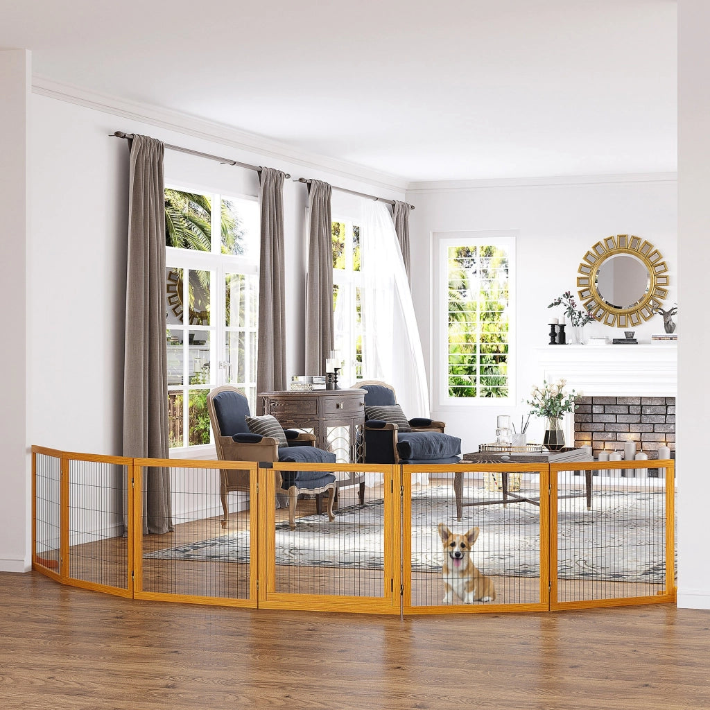 Recinto per Cani Pieghevole in Legno e Acciaio - Xylo - 6 Pannelli, 432x36x70cm