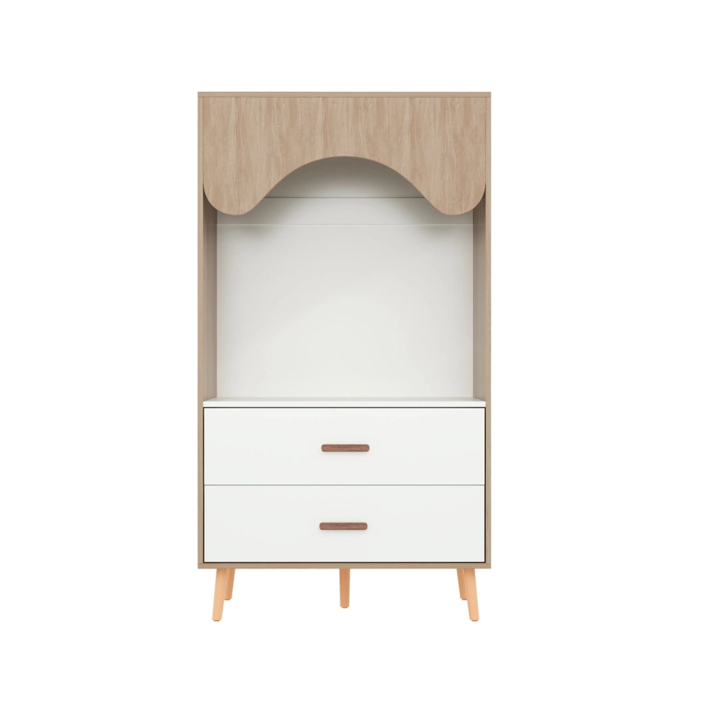 Armadio Aperto per Bambini in Legno 80 x 46 x 141.5 cm con Barra Appendiabiti e 2 Cassetti Bianco e Naturale