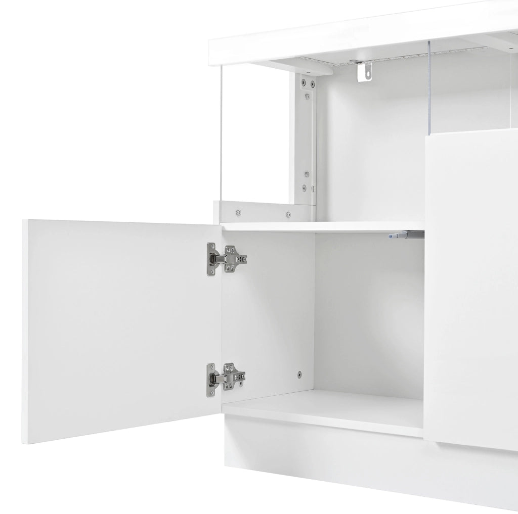Credenza bianca 140 cm con LED controllati via app e vano acrilico