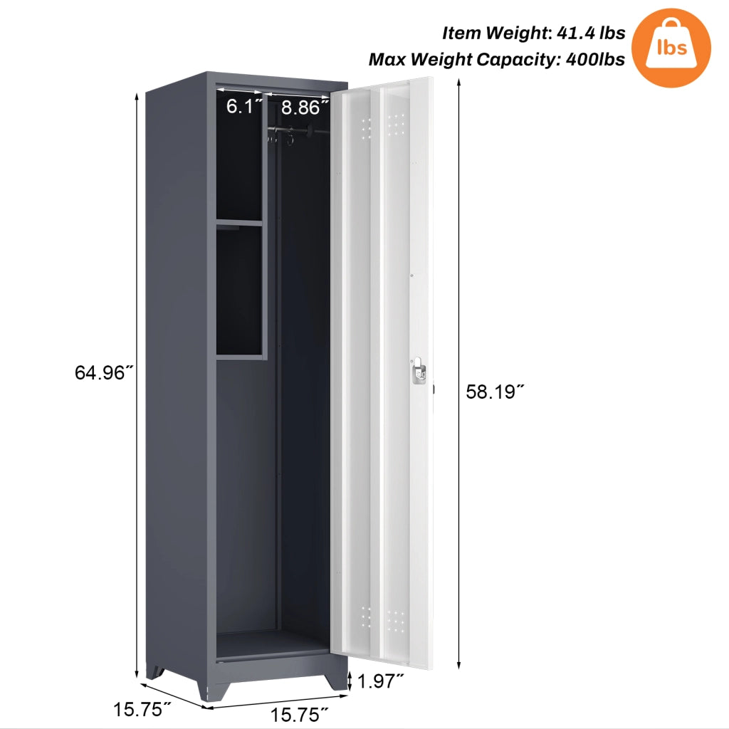 Armadio per scope in metallo con aste regolabili pannelli forati e 4 scomparti grigio 15.75 × 15.75 × 64.96 in