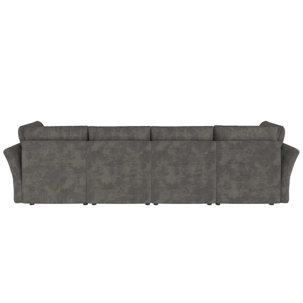 Divano modulare a U 6 posti con 2 pouf contenitore in ciniglia grigio
