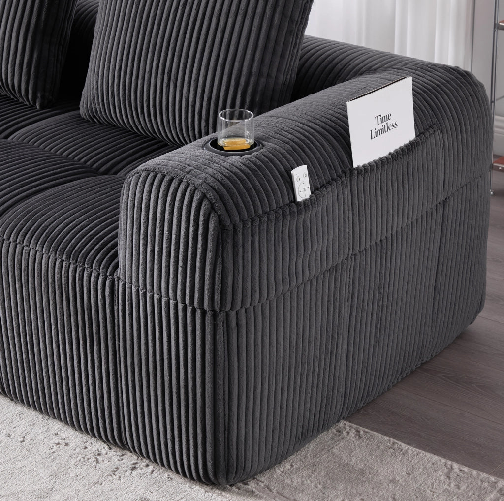 Divano compatto modulare 253x158x61 cm in velluto a coste grigio scuro