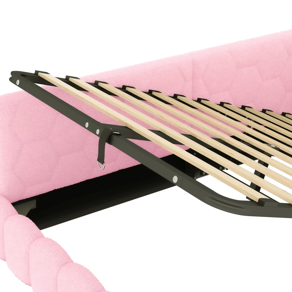 Daybed 140x200 cm rosa con contenitore idraulico, LED, USB e Type-C