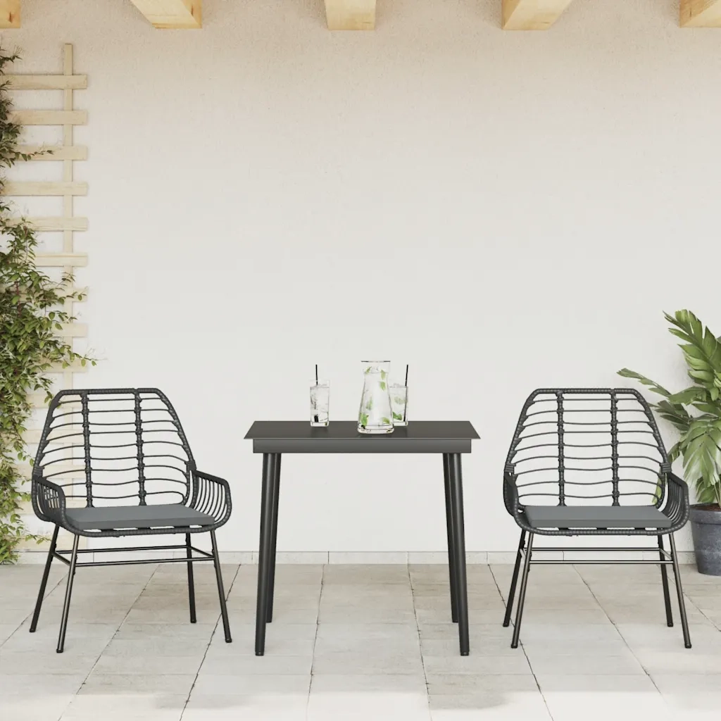 Set da Pranzo da Giardino 3 pz con Cuscini Polyrattan Vetro 3334450