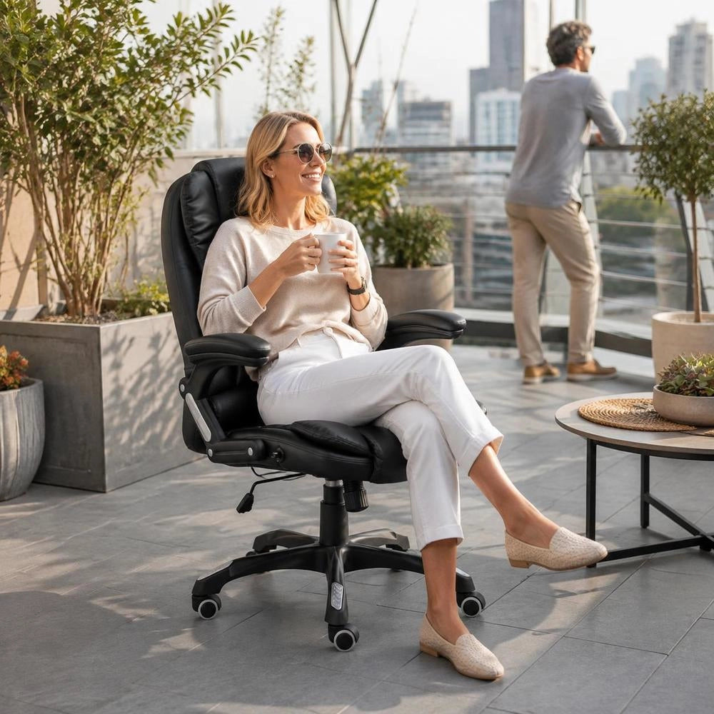 Office Chair, Black Faux Leather