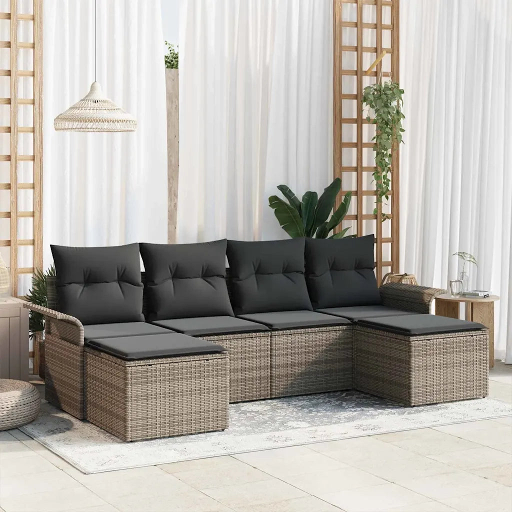 Set Divano da Giardino 6 pcs Grigio polyrattan