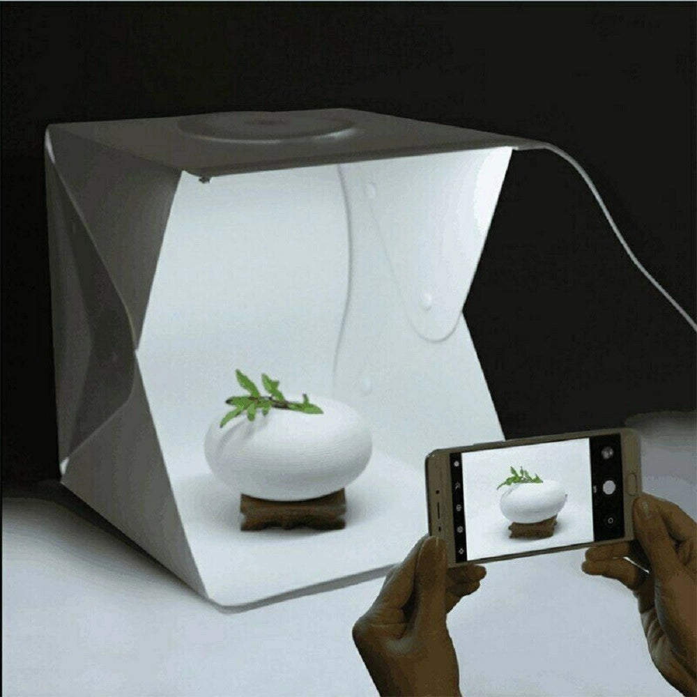Trade Shop - Studio Set Fotografico Portatile Grande 30cm Light Box Con Luci Led 2 Sfondi -