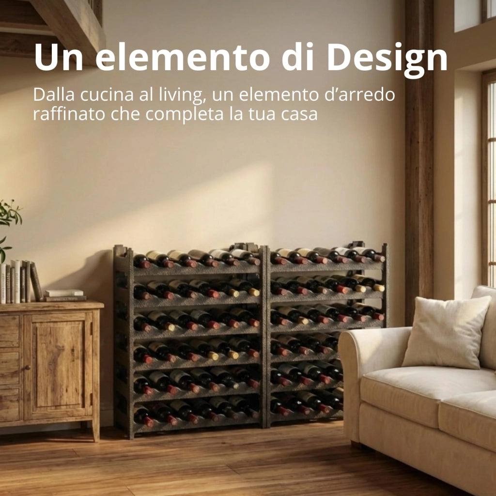 CookandSupply x TheWV Cantinetta Vino in Plastica Modulare Impilabile, Portabottiglie Effetto Pelle Martellata, 6 Bottiglie per Modulo, Scaffale Portavino Salvaspazio - Marrone Corten, 12