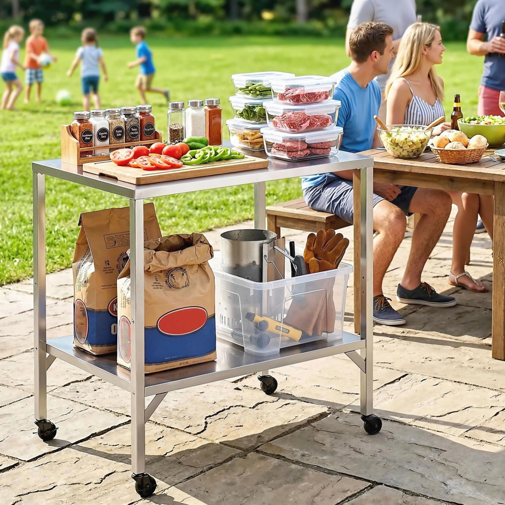 Carrello Barbecue con Piano di Lavoro ¨C Minimal ¨C Argento Acciaio Inox 85x60x92 cm