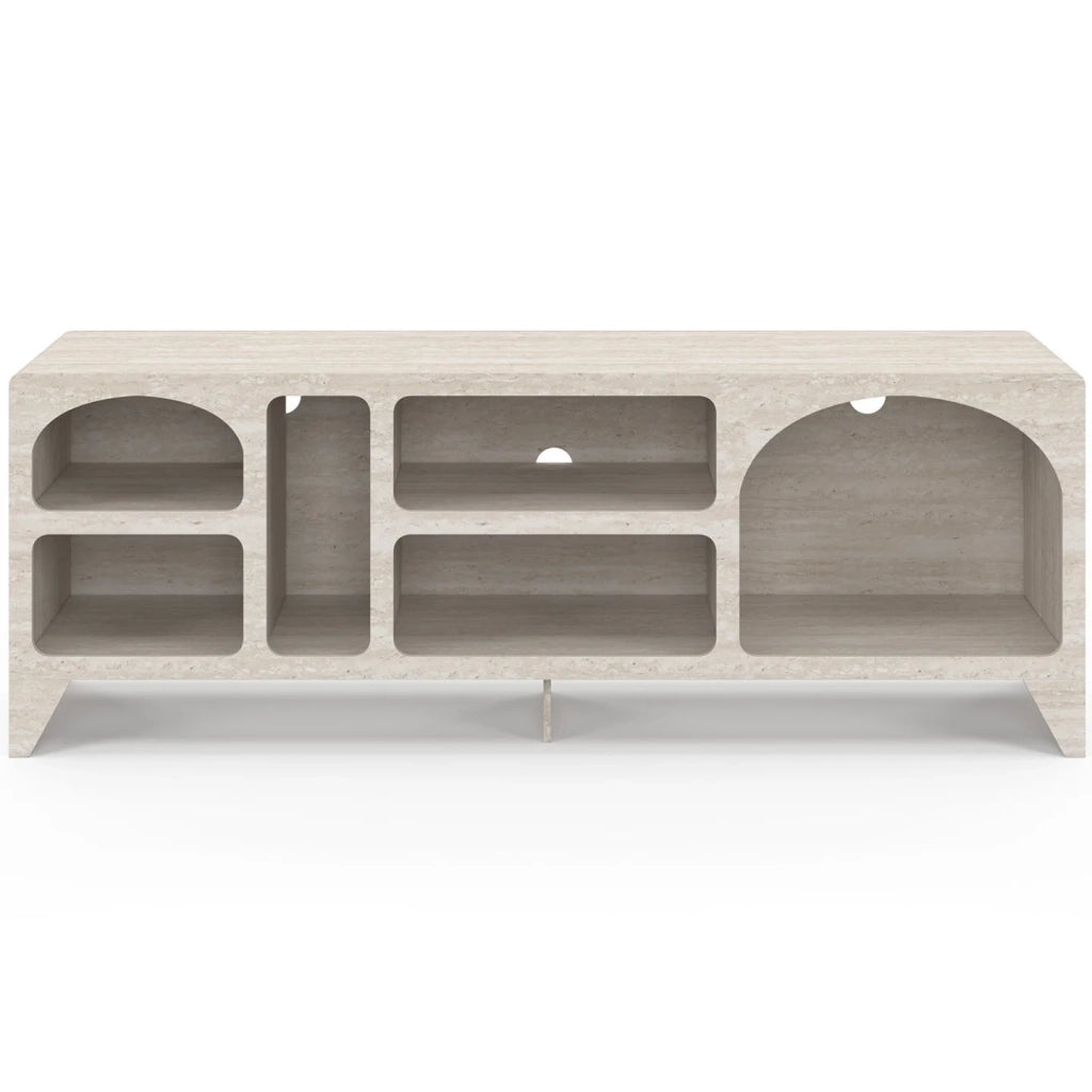 IDMarket - Mobile TV ALESIA da 140 cm dal design organico, con 6 nicchie in legno effetto travertino