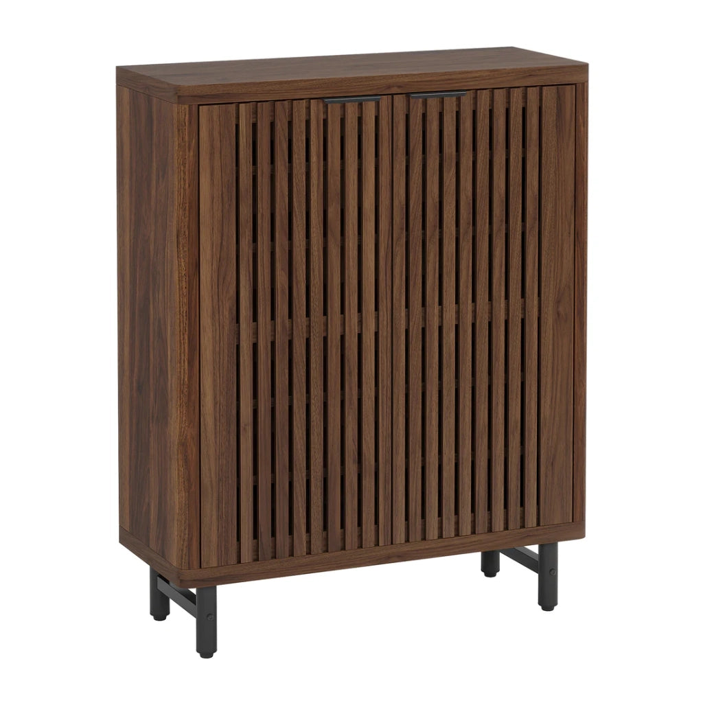 Scarpiera autoportante con ante a persiana e ripiani regolabili in MDF marrone scuro 85 × 35 × 110 cm