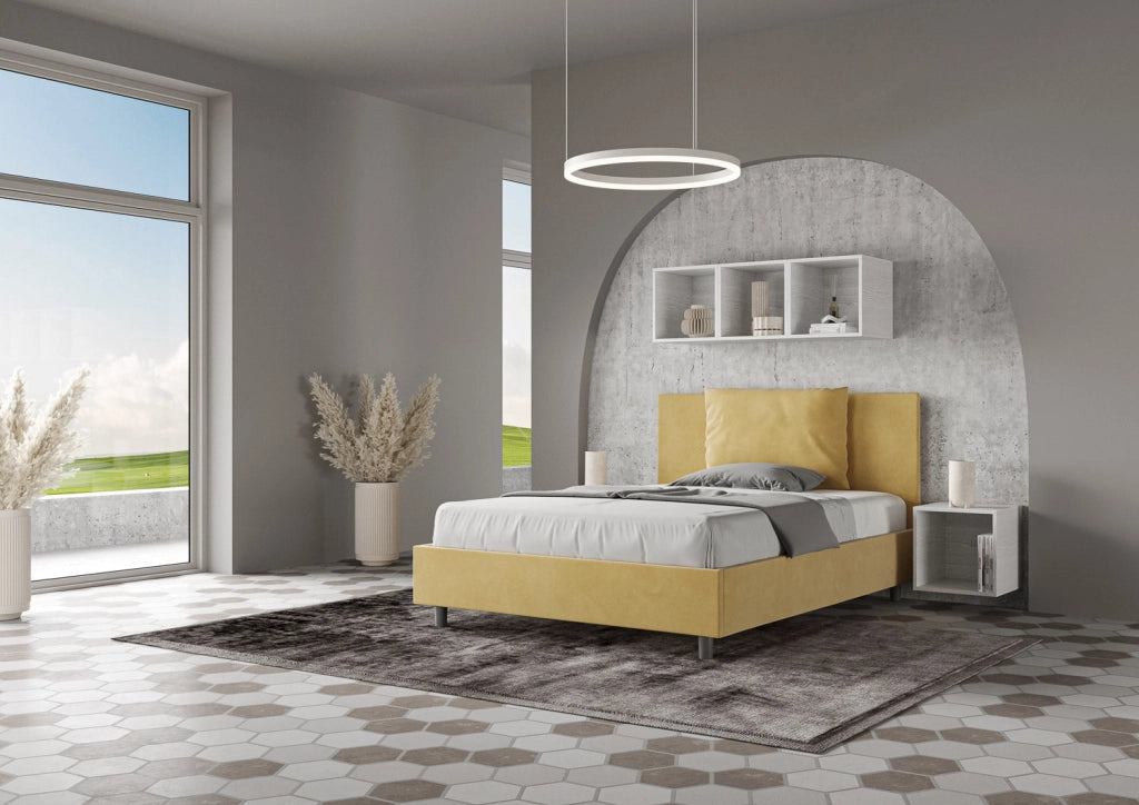 Letto Matrimoniale Large 170x190 cm con Rete e Contenitore Antea Ocra
