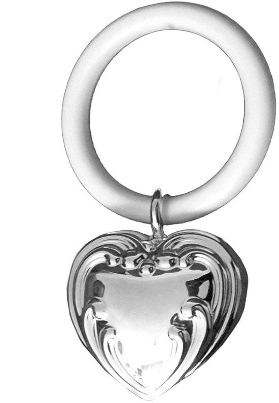 Rammellaio con forma di cuore in argento sterling 925 - stile barocco - con ghirlanda di preghiere - regalo per bambini - ricordo indimenticabile - regalo per bambini