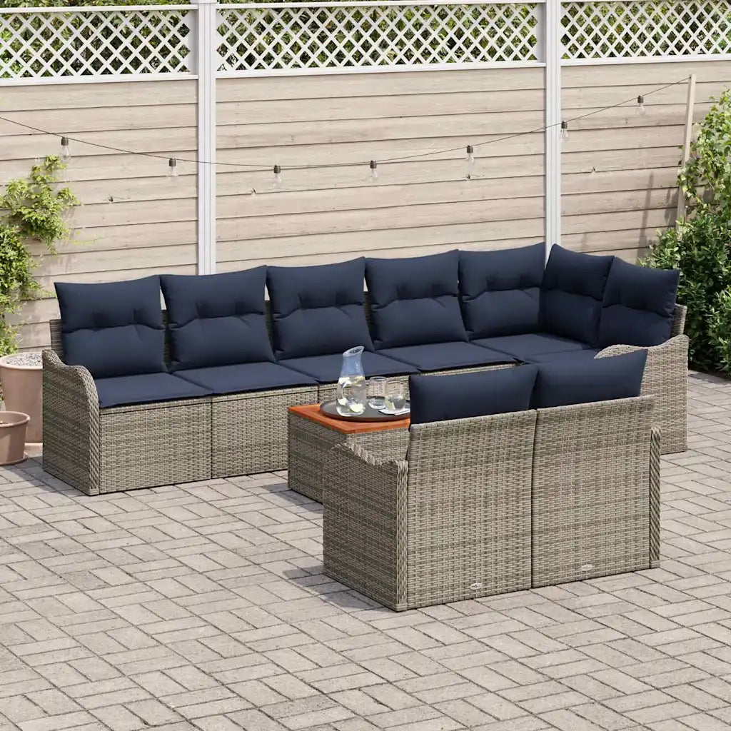 Set Divano da Giardino 9 pz Grigio polyrattan 3347472