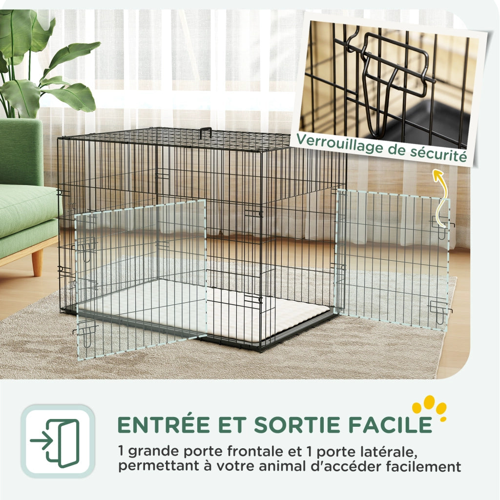 Gabbia pieghevole per cani con maniglie e cuscino ¨C Xylo ¨C 90x57,5x62 cm nero