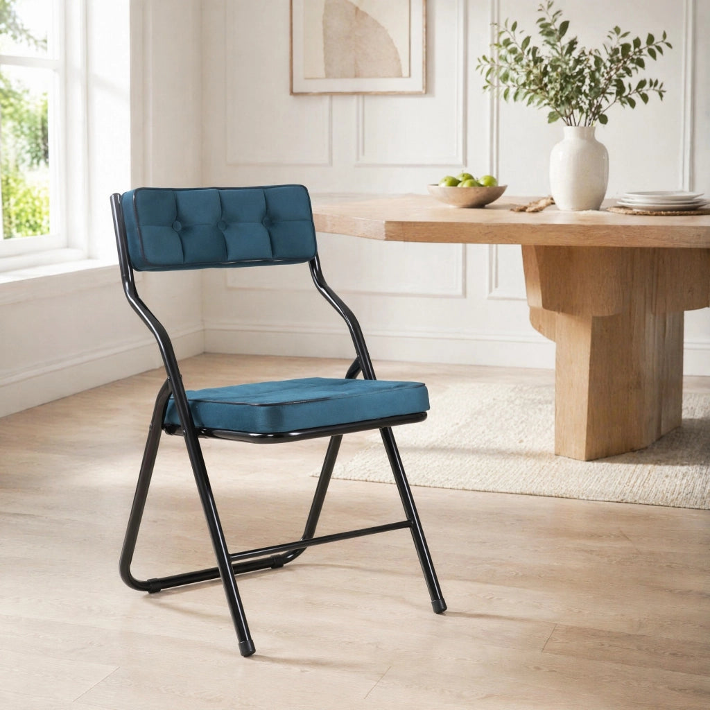 Set di 2 sedie da pranzo pieghevoli con seduta e schienale imbottiti struttura in acciaio in velluto blu