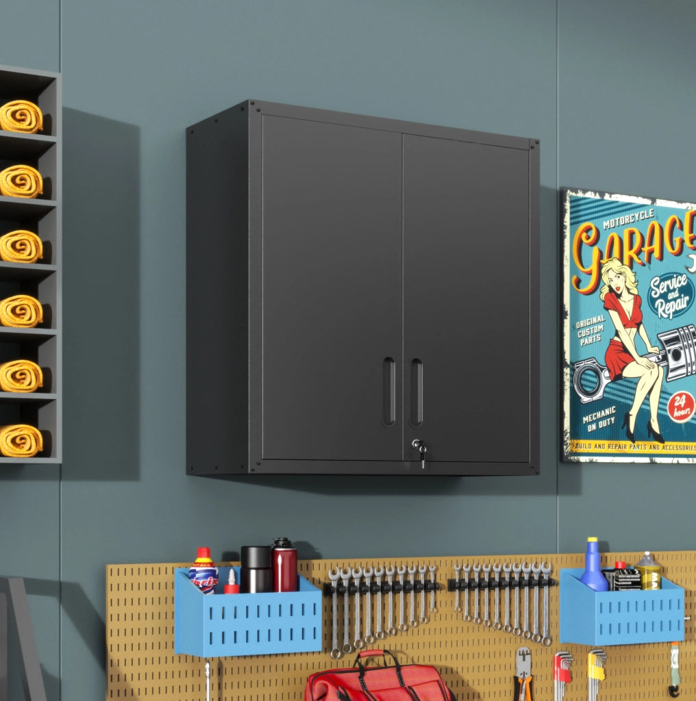 Armadio da Parete in Metallo con 2 Porte Serrabili e Ripiano Regolabile, 77x75x30 cm, per Garage e Ufficio