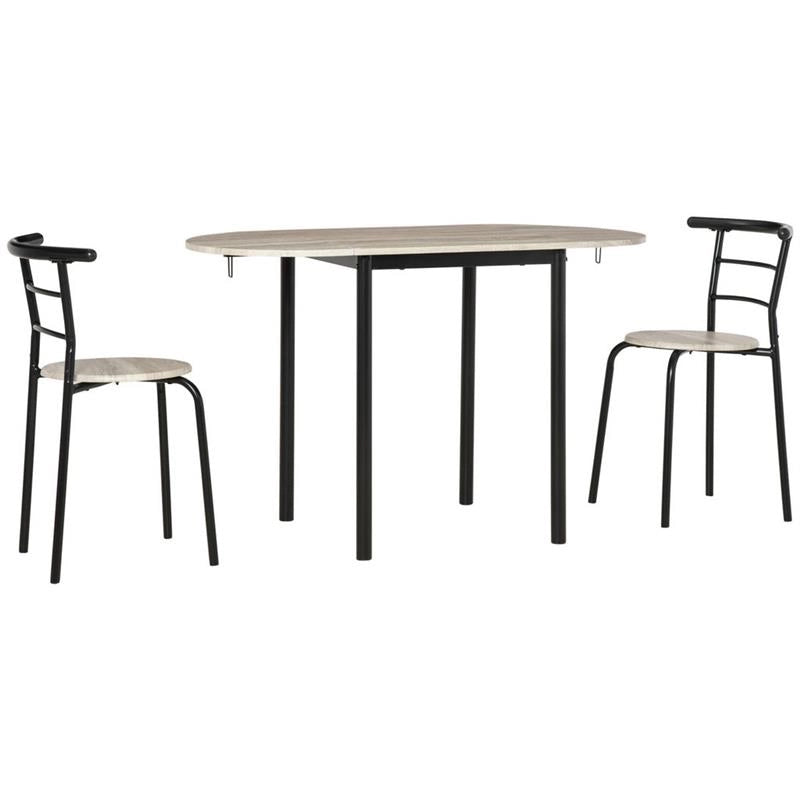 SET DA PRANZO 3 PEZZI CON 2 SEDIE E 1 TAVOLO DA PRANZO OVALE IN MDF E ACCIAIO