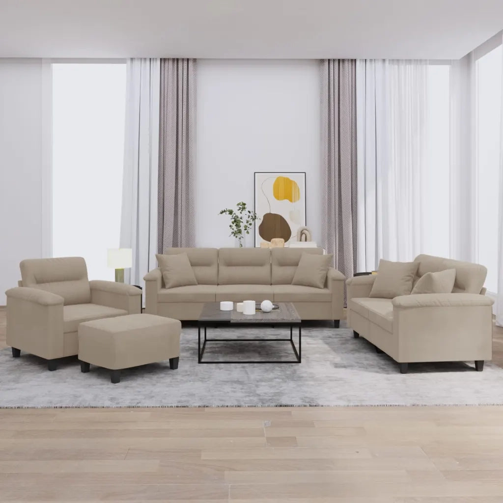Set Divani 4 pz con Cuscini tortora in Tessuto Microfibra
